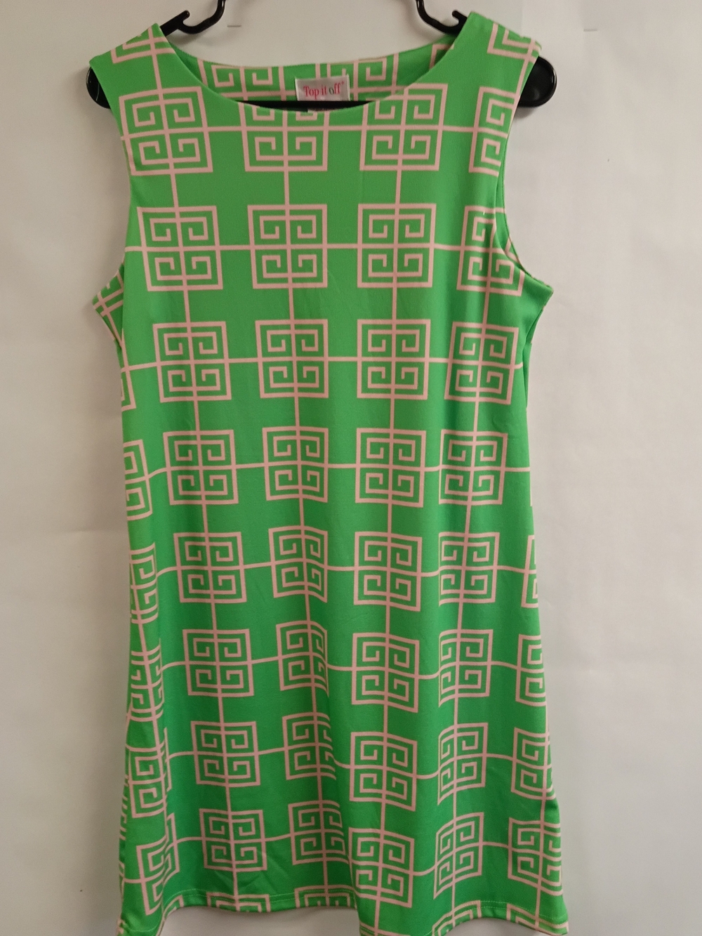 Top It Off Green Geometric Print Wrinkle Free Mini Dress